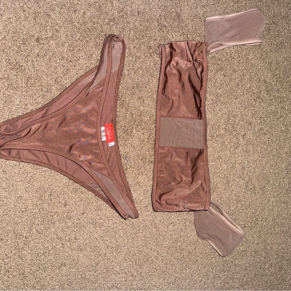 River Island Brown mesh off shoulder Bikini Set